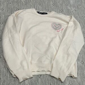Aqua Cream Sweater with Heart Embroidery
